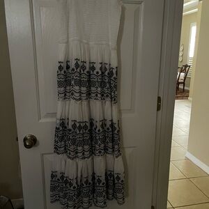LOFT Blue and White Strapless Resort Sundress